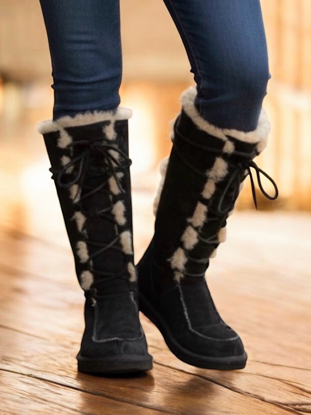UGG Black Leather Uptown Sheepskin Women’s Size 6 Boots